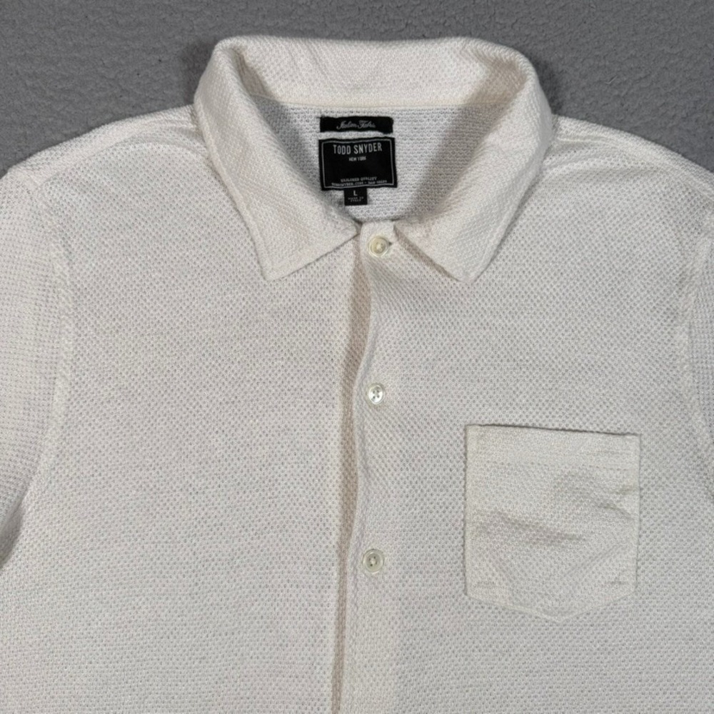 Todd Snyder Shirt Mens Large White 100% Knit Linen Pocket Button Up Casual Italy